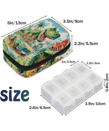 Cool T-Rex Dinosaur Travel Pill Organizer Bag | Portable 7-Day Pill Case with Zipper | Ideal for Family Travel & Daily Use - Buy Online on GoSupps.com