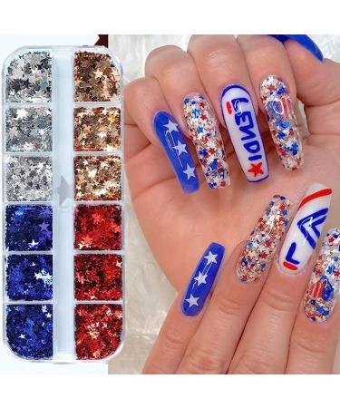 4th of July Nail Art Glitter Stars - Holographic Red & Blue Nail Sequins for Independence Day Decorations - Buy Online on GoSupps.com