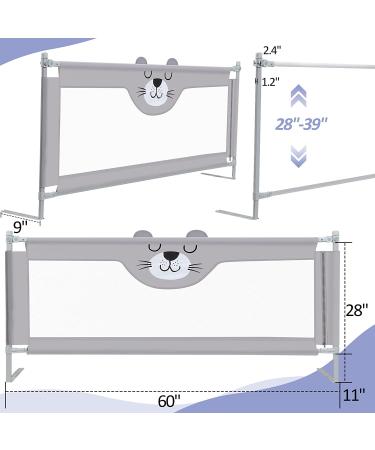 Vertical Lift Foldable Toddler Bed Rail 60 x 28 - Grey | Extra Long Guardrail for Crib, Twin, Full & Queen Size Mattress - Buy Online on GoSupps.com