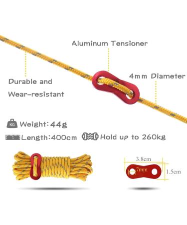 Hikeman 4mm Outdoor Guy Lines Tent Cords with Aluminum Adjuster - Fluorescent Green | Lightweight Rope for Camping, Hiking, Backpacking - Buy Online on GoSupps.com