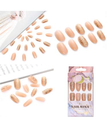 Sethexy Shiny Long Oval False Fingernails - Sparkle Champagne 24pcs Complete Coverage Acrylic Press-On Nail Tips for Women & Girls - Buy Online on GoSupps.com