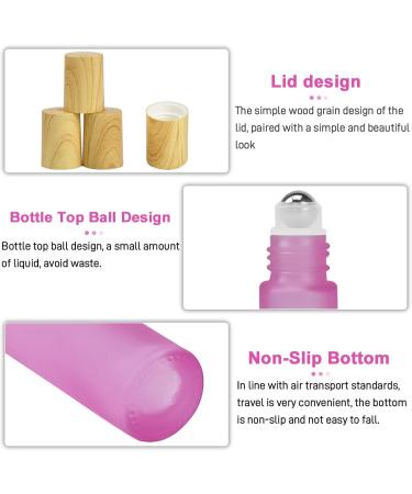 Frosted Glass Essential Oil Roller Bottles 10pcs Pink - 10ml Empty Perfume Bottles with Wood Grain Cap & Stainless Steel Roller Balls - Buy Online on GoSupps.com