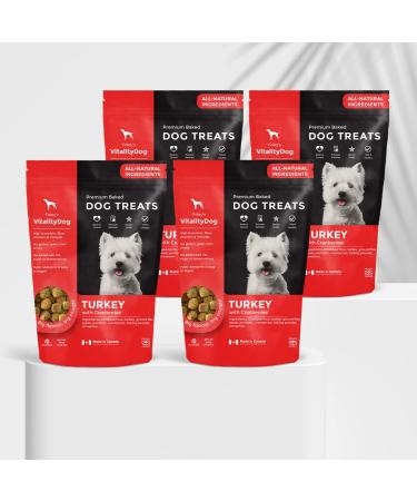 Vitality Dog Turkey with Cranberries (4-Pack) Premium Baked Dog Treats - Training Treats for Dogs Pet Treats Dog Snacks - Made in Canada Grain Free Human Grade 400g / 14.1oz Turkey with Cranberries 400 g (Pack of 4)