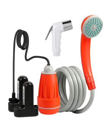 KEDSUM Portable Camp Shower, Camp Shower Pump with 2 Detachable USB Rechargeable Batteries, Portable Outdoor Shower Head for Camping, Hiking, Traveling(+ Handheld Bidet Toilet Sprayer) Orange