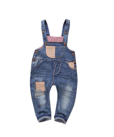 KIDSCOOL SPACE Baby & Little Boys/girls Water Washed Ripped Soft Denim Overalls 18-24 Months Blue-1884