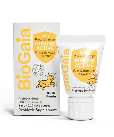 BioGaia Immune Active Baby Probiotic Drops + Vitamin D | for Digestive & Immune Health | for Babies & Toddlers 0-36 Months | Pediatrician Trusted | Allergen Dairy Soy & Gluten Free 0.17 Fl Oz (Pack of 1)