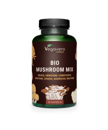 Complex 7 Organic Mushrooms | With Organic Extracts: Lions mane Maik Shiitake Cordyceps Reishi Chaga Agaricus | 1300 mg | Immune Defense | Vegan & No Additives | Vegavero