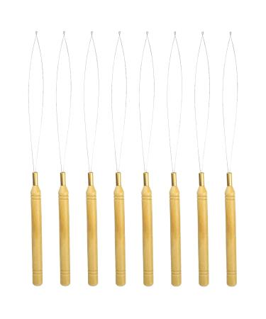 8 Pieces Hair Extension Loop Needle Threader Tool Hair Extension Loop Needle Wood Hair Extension Pulling Hook Tools for Micro Rings Nano beads Styling Accessories