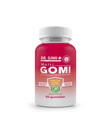 MULTI GOMI Dr. Simi Apple Cider Vinegar Gummies Sugar-Free Dietary Supplement with Vitamin B12 and Folic Acid Apple Flavor 60 Count 6.34 oz