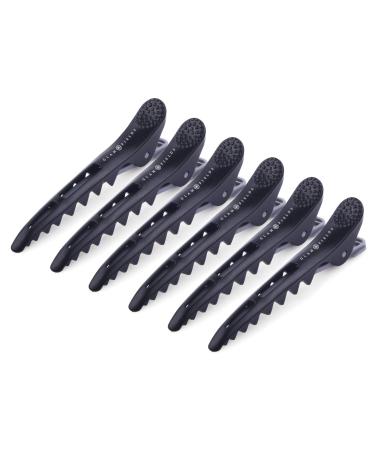 GLAMFIELDS 6 Pack Professional Plastic Shark Hair Clips for Styling and Sectioning - Durable Shark Hair Clip with Non-slip grip & Wide Big Teeth for Easy Styling Thick/Thin Rose Red