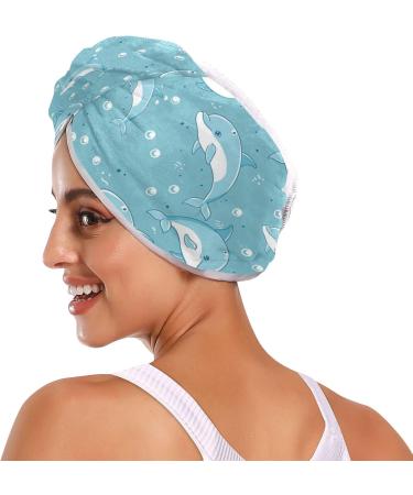 Little Blue Dolphins Hair Towel 2 Pack - Super Absorbent Quick Dry Hair Turbans for Women & Girls - Buy Online on GoSupps.com