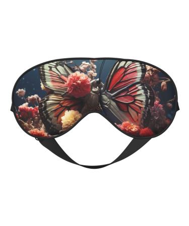 BREAUX Butterfly Kissing Flowers Print Double Sided Eye Mask Blackout Eye Mask All Night Sleep Eye Mask for Women Men