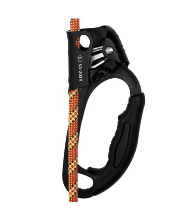 S.E.PEAK Hand Ascender CE Certified Strong Rappelling Gear Equipment with Ergonomic Rubber Handle for Rock Climbing Tree Arborist, Climbing Rescue Caving, Mountaineering, 813MM Rope, Right/Left Hand Black-Right hand