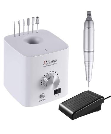 Nail Drill JCMASTER Electric Nail Files with Foot Pedal Adjustable Speed 30000 RPM Professional E File Kit with 6 Nail Drill Bits Low Vibration Manicure Pedicure Set for Nail Care Nail Art
