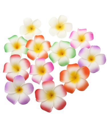 Frcolor 12 Pieces 3.5 Inch Hawaiian Plumeria Flower Hair Clip Foam Women Ladies Hair Accessory for Beach Party Wedding Event Decoration (White Purple Green Rose Red Red Orange) 3.5 Inch (Pack of 12)