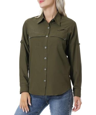 Women's UV Sun Protection Fishing Shirt | Long Sleeve Safari Shirt - Army Green (Small) - Buy Online on GoSupps.com