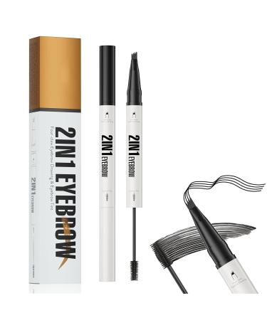 Sinye Microblading Eyebrow Pencil 2 of 1 Doublesided Eyebrow Pencil with Gel Longlasting Makeup Pen for Women Black