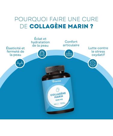 Marine Collagen Type 1&3 1000mg | Low molecular weight high absorption | Hydrolyzed Marine Peptides | With Vitamin C | Skin & Joints | 180 tablets 3 months | Made in France | Vitavea - Buy Online on GoSupps.com
