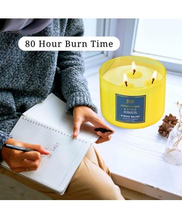 Large 3-Wick Aromatherapy Candles - Honeysuckle Citrus Stress Relief | Natural Soy Candles for Home - Relaxing Grapefruit & Mint Scent - Buy Online on GoSupps.com