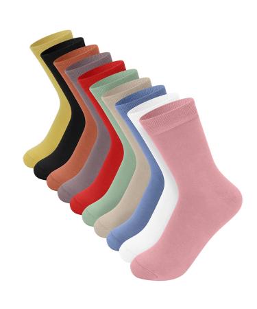 DZALS 10 Pairs Womens Cotton Sock Soft Casual Crew Cut Socks Solid Color Stretch Socks for Womens Girls
