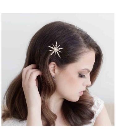 Yheakne Boho Crystal Star Hair Clip Pin Rhinestone Pearl Hair Clip Barrette Vintage Hair Clip Pins Gold Rhinestone Hair Clips Decorative Bobby Pin Shiny Wedding Hair Accessories for Women and Girls