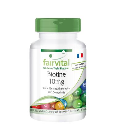 Fairvital | Biotin 10mg - Strong - with 10000mcg of Biotin per tablet - Vitamin B7 - VEGAN - 200 tablets