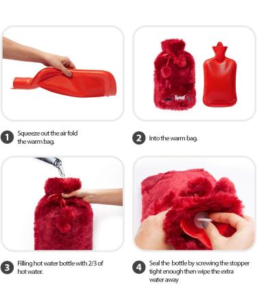 Bigging Design Cats Heat Bottle - 2L Hot Water Bottle with Soft Plush Cover for Adults & Kids | Knitted Relief for Back & Abdominal Pain - Red - Buy Online on GoSupps.com