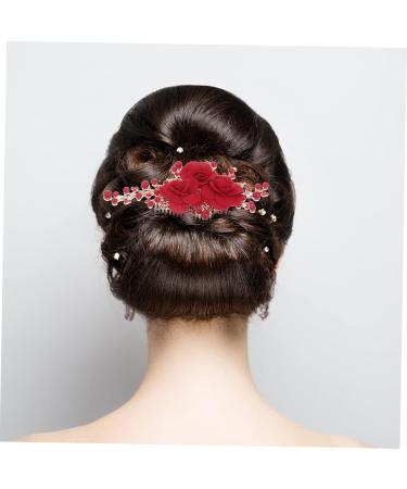 DOITOOL Red Rose Hair Clip Wedding Headpiece Hair Pin Hair Claw Clips for Women Flower Hair Clips Flower Hair Accessories Women Hair Accessories Bridal Headdress Comb Bride Chinese Style - Buy Online on GoSupps.com