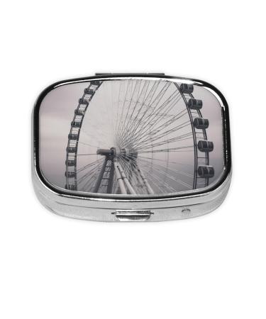 Gray Ferris Wheel Printed Square Pill Box Portable Travelling Pill Box Medicine Organiser