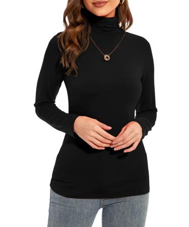 YepClick Womens Long Sleeve Turtleneck T-Shirts Casual Lightweight Slim Fit Cozy Base Layer Top Black Medium