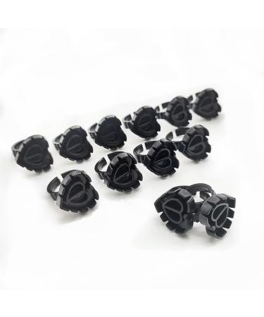 Black Heart Shaped Glue Rings for Eyelash Extension 100PCS Disposable (Black)