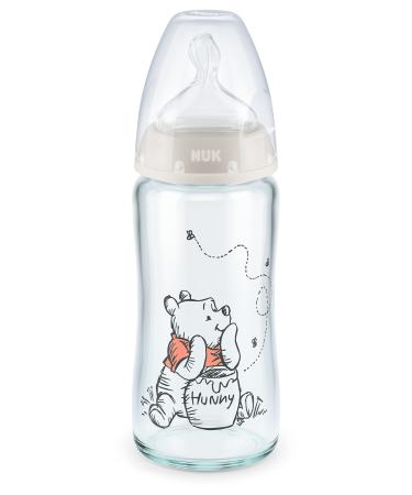 NUK Disney Winnie the Pooh First Choice+ glass baby bottle with temperature control jaw-friendly teat 240ml 0-6 months grey