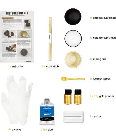 MUFUN Kintsugi Repair Kit - Gold Powder Glue for Meaningful Pottery, Includes 2 Practice Ceramic Cups - Buy Online on GoSupps.com