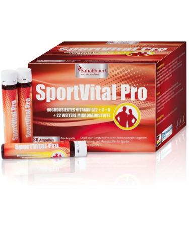 SanaExpert SportVital Pro | MULTIVITAMIN TO STRENGTH THE IMMUNE SYSTEM | with L-Carnitine Lutein and Rich in Vitamins (30 ampoules/Orange Flavor) Made in Germany.