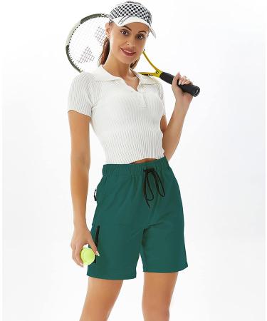 Difficort Women's 7 Hiking Cargo Shorts - Quick Dry Athletic Shorts with Pockets | Dark Green, Small - Buy Online on GoSupps.com