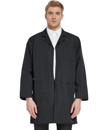 VOGRYE Professional Lab Coat Unisex Black Large - Long Sleeve White Men Women - Buy Online on GoSupps.com