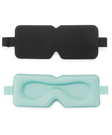 2pack Sleep Mask for Men Women 100% Blockout Light 3D Contoured Eye Cover with Wide Adjustable Strap Silky Comfortable and Light Weight Ideal for Travel/Shift Work/Middy Rest. Black+Blue
