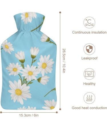 Blue White Flower Hot Water Bottle with Plush Cover - Hand Warmer for Adults & Kids - 26.5x15.3cm - Buy Online on GoSupps.com