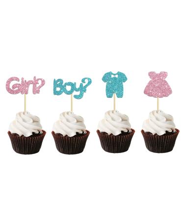 24 PCS Boy Or Girl Cupcake Toppers Gender Reveal Party Cupcake Decorations Question Mark Cupcake Toppers Gender Reveal Theme Baby Shower Kids Birthday Party Cake Decorations Supplies