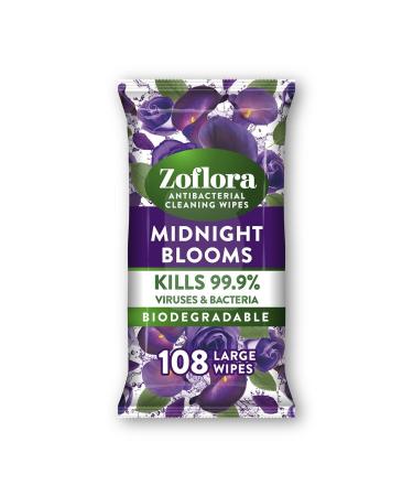 Zoflora Midnight Blooms 108 Large Wipes Antibacterial Multi-surface Cleaning Wipes Convenient Quick Cleaning