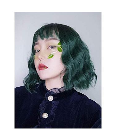 Buy BGHJUE Green Lace Front Bob Wig with Bangs - 30cm Human Hair for Women | Peacock Green - Buy Online on GoSupps.com