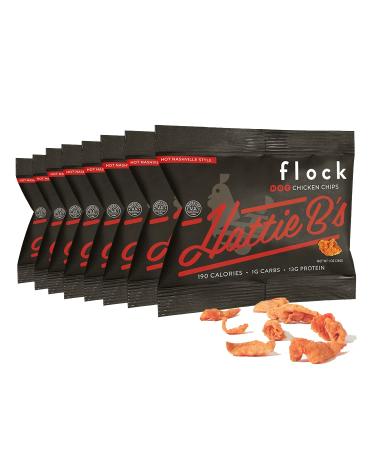 Flock Keto Chicken Skin Chips | Hattie Bs Nashville Hot Flavor | Keto Friendly, Low Carb, High Protein, Flavor Packed, Gluten Free Single Serve Snack | 8-Pack Chicken 1 Ounce (Pack of 8)