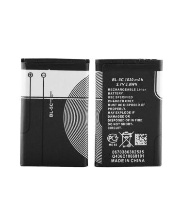 BL-5C 3.7V 1020mAh Rechargeable Battery Suitable for Household Radio with Current Protection 2 Pieces (Black) 2 Count (Pack of 1)