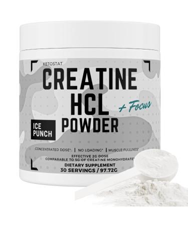 Creatine HCL Clinical Dosage Creatine Powder Ice Punch Flavored (30 2G Servings) for Muscle Gain & Recovery Women & Men