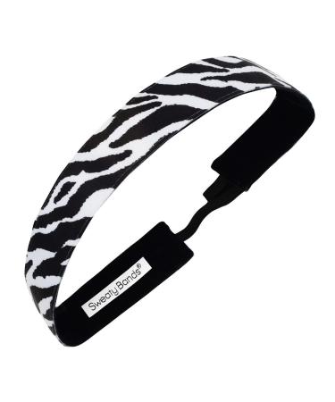 Sweaty Bands Womens Girls Headband - Non-Slip Velvet-Lined Exercise Hairband - Zebra Stripes Black White 1-Inch