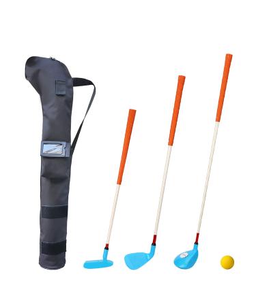 KONDAY Kids Golf Clubs Set Children Golf Set Yard Sports Tools Three Clubs with Carry Bag and Soft Balls blue