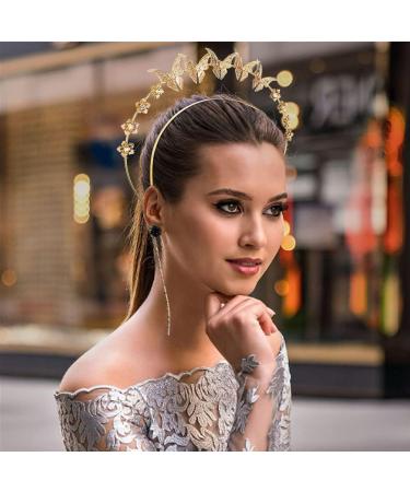 Urieo Butterfly Goddess Halo Crown Headpiece - Gold Crystal Bridal Tiara for Women - Buy Online on GoSupps.com