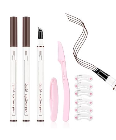 GCVSE Eyebrow Pencil Microblading Eyebrow Pencil with 4 Micro-Fork Tips Long-Lasting Brow Waterproof Smudgeproof Brow Pen - Easy Creation of Natural Looking Defined Eyebrows (Dark Brown)