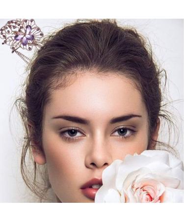 Shop Lurrose Rhinestone Hair Sticks | Vintage Crystal Butterfly Hairpins for Women & Girls - Purple - Buy Online on GoSupps.com