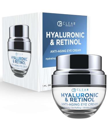 Clear Beauty Hyaluronic Acid & Retinol Eye Cream - Hydrating, Anti-Aging & Reduces Dark Circles & Puffiness - Dermatologist Tested, Cruelty-Free Korean Skin Care for All Skin Types - 1.01 Fl. Oz